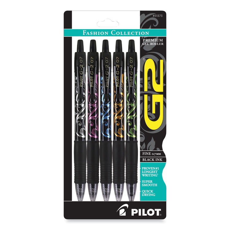 Pilot G2 Fashion Premium Gel Pen, Retractable, Fine 0.7 mm, Black Ink, Assorted Barrel Colors, 5/Pack (PIL31373)