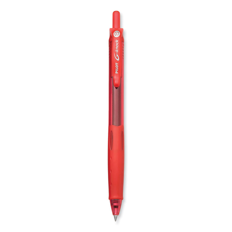 Pilot G-Knock BeGreen Gel Pen, Retractable, Fine 0.7 mm, Red Ink, Translucent Red/Red Barrel, Dozen (PIL31508)
