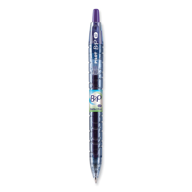 Pilot B2P Bottle-2-Pen Recycled Gel Pen, Retractable, Fine 0.7 mm, Purple Ink, Translucent Blue Barrel (PIL31622)