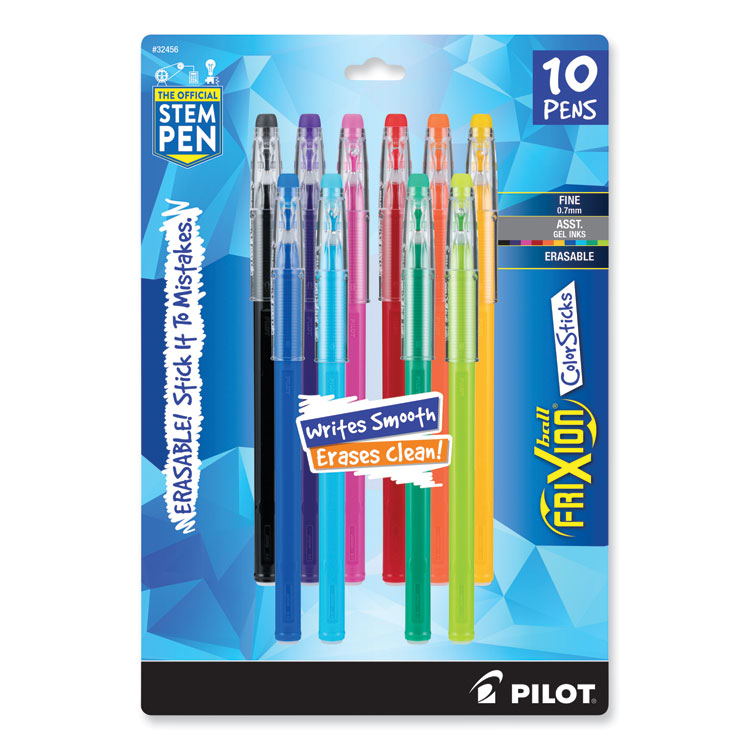 Pilot FriXion ColorSticks Erasable Gel Pen, Stick, Fine 0.7 mm, Assorted Ink and Barrel Colors, 10/Pack (PIL32456)