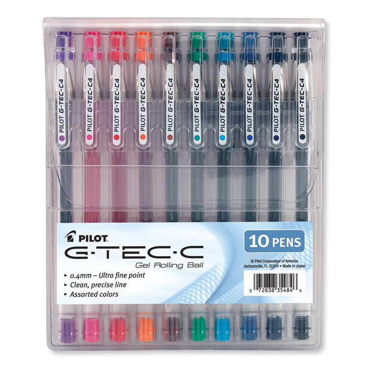 Pilot G-TEC-C Ultra Gel Pen with Convenient Storage Pouch, Stick, Ultra-Fine 0.4 mm, Assorted Ink and Barrel Colors, 10/Pack (PIL35484)