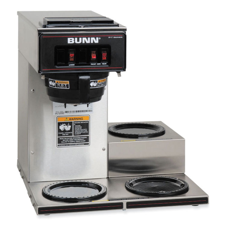 BUNN VP17-3 12-Cup Pour-Over Coffee Maker with Three Warmers, Stainless Steel/Black (BUN133000003)
