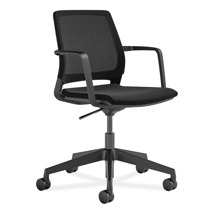 Safco Medina Conference Chair, Supports Up to 300 lb, 17" to 22" Seat Height, Black Seat, Black Back, Black Base (SAF6828BL)