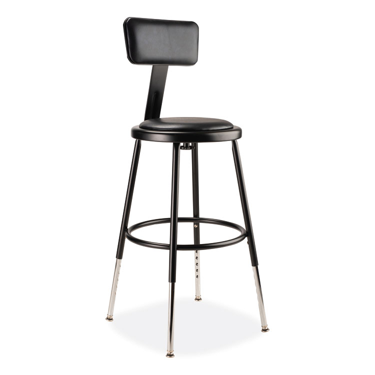 NPS 6400 Series Height Adjustable Heavy Duty Vinyl Steel Stool with Backrest, Supports 300 lb, 19" to 27" Seat Height, Black (NPS6418HB10)