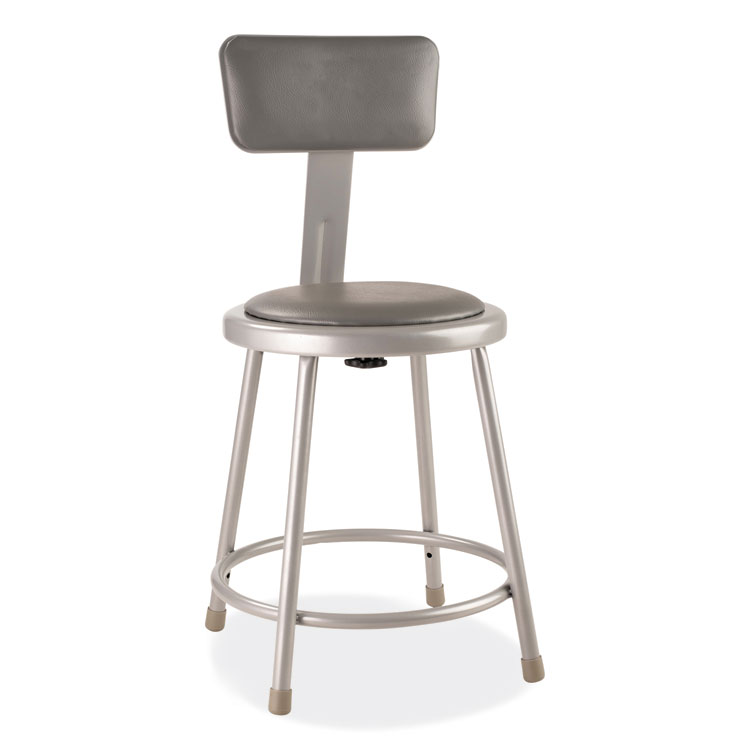 NPS 6400 Series Heavy Duty Vinyl Padded Stool with Backrest, Supports 300 lb, 18" Seat Height, Gray Seat, Gray Back, Gray Base (NPS6418B)
