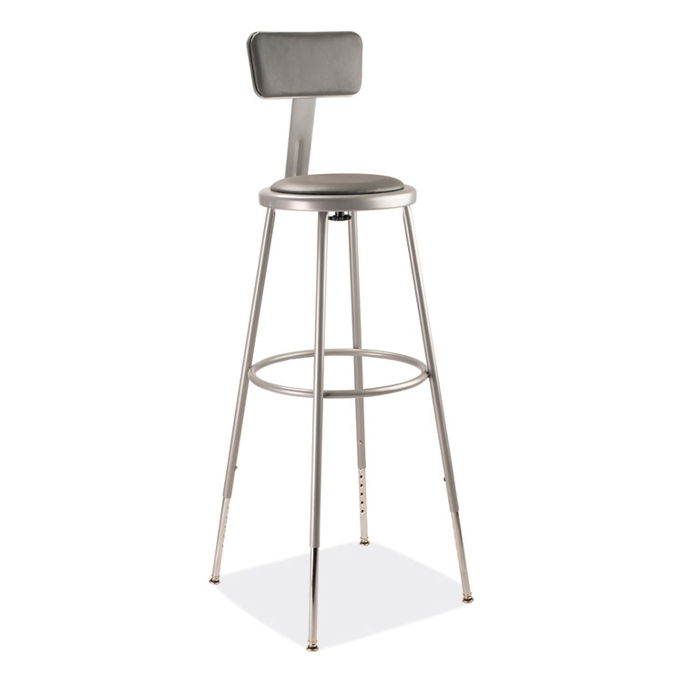 NPS 6400 Series Height Adjustable Heavy Duty Padded Stool with Backrest, Supports 300 Up to lb, 32" to 39" Seat Height, Gray (NPS6430HB)