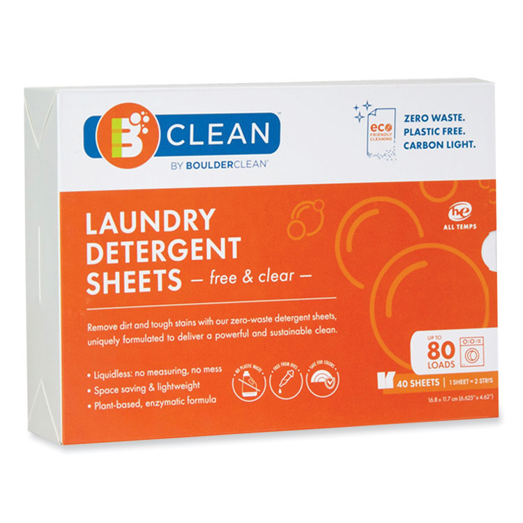 Boulder Clean Laundry Detergent Sheets, Free and Clear, 40/Pack (BCL607476EA)