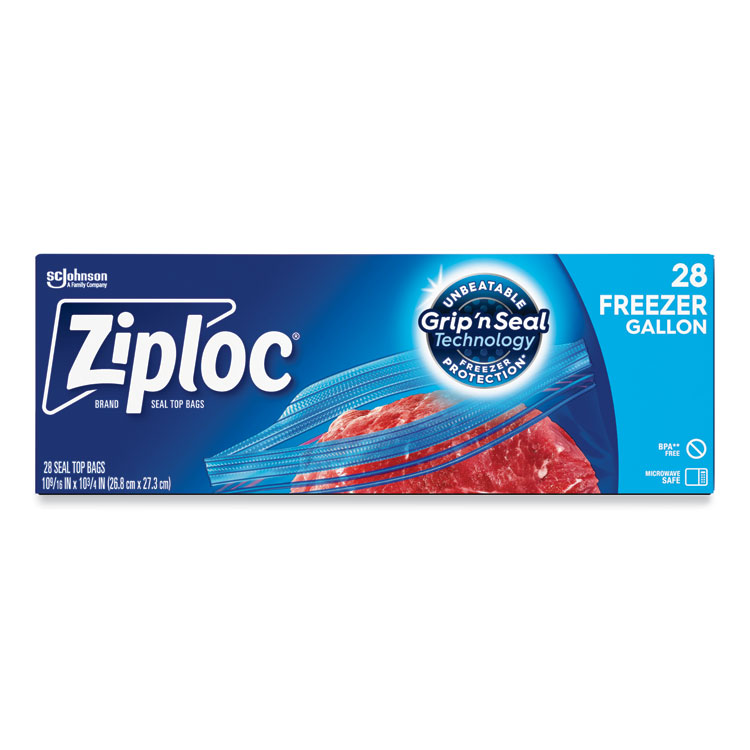 Ziploc Zipper Freezer Bags, 1 gal, 9.6" x 12.1", Clear, 28/Box (SJN314445BX)