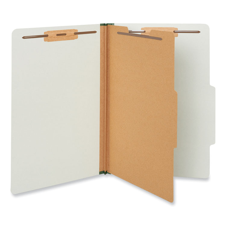 Universal Four-Section Pressboard Classification Folders, 2" Expansion, 1 Divider, 4 Fasteners, Legal Size, Gray Exterior, 10/Box (UNV10262)