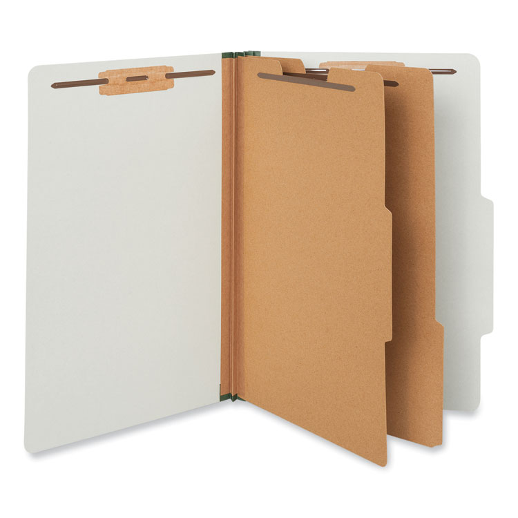 Universal Six-Section Pressboard Classification Folders, 2" Expansion, 2 Dividers, 6 Fasteners, Legal Size, Gray Exterior, 10/Box (UNV10282)