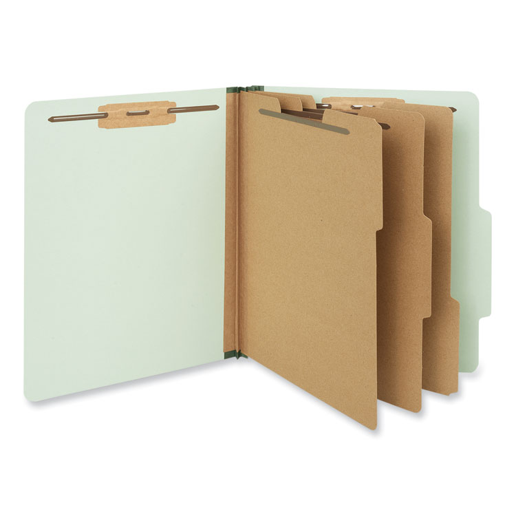 Universal Eight-Section Pressboard Classification Folders, 3" Expansion, 3 Dividers, 8 Fasteners, Letter Size, Gray-Green, 10/Box (UNV10293)