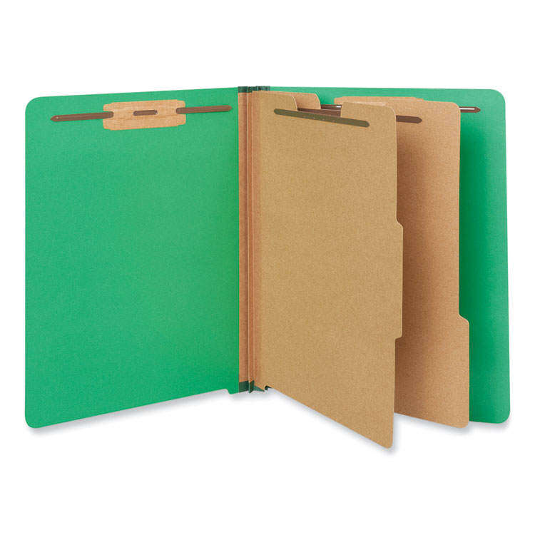 Universal Deluxe Six-Section Pressboard End Tab Classification Folders, 2 Dividers, 6 Fasteners, Letter Size, Green, 10/Box (UNV10317)