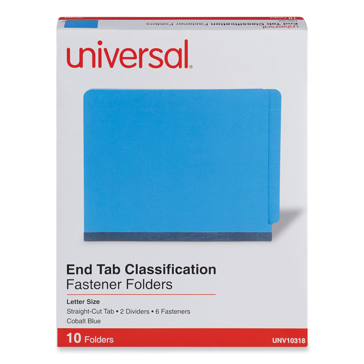 UNV10318 - Universal Deluxe Six-Section Pressboard End Tab Classification Folders, 2 Dividers, 6 Fasteners, Letter Size, Cobalt Blue, 10/Box (UNV10318)