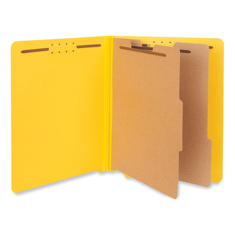 Universal Deluxe Six-Section Pressboard End Tab Classification Folders, 2 Dividers, 6 Fasteners, Letter Size, Yellow, 10/Box (UNV10319)