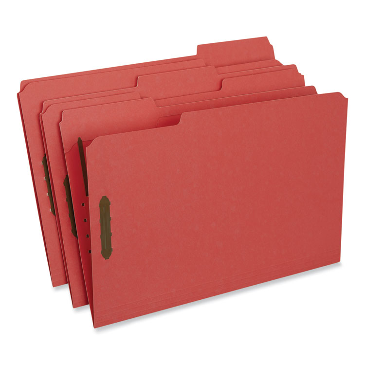 Universal Deluxe Reinforced Top Tab Fastener Folders, 0.75" Expansion, 2 Fasteners, Legal Size, Red Exterior, 50/Box (UNV13527)