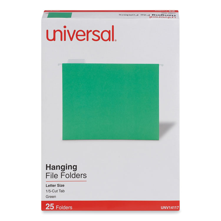 Universal Deluxe Bright Color Hanging File Folders, Letter Size, 1/5-Cut Tabs, Bright Green, 25/Box (UNV14117)