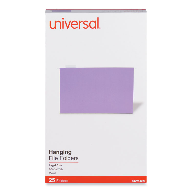 Universal Deluxe Bright Color Hanging File Folders, Legal Size, 1/5-Cut Tabs, Violet, 25/Box (UNV14220)