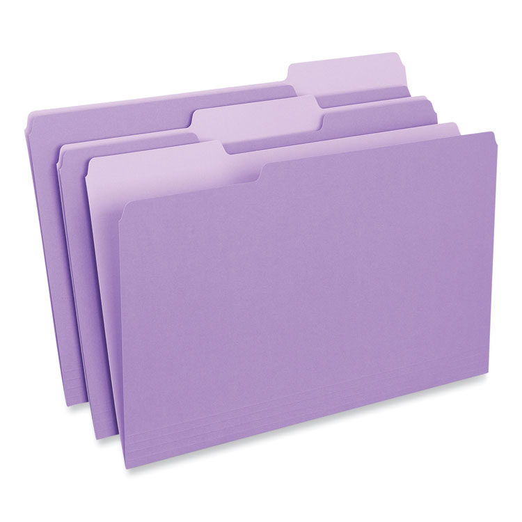 Universal Interior File Folders, 1/3-Cut Tabs: Assorted, Legal Size, 11-pt Stock, Violet, 100/Box (UNV15305)