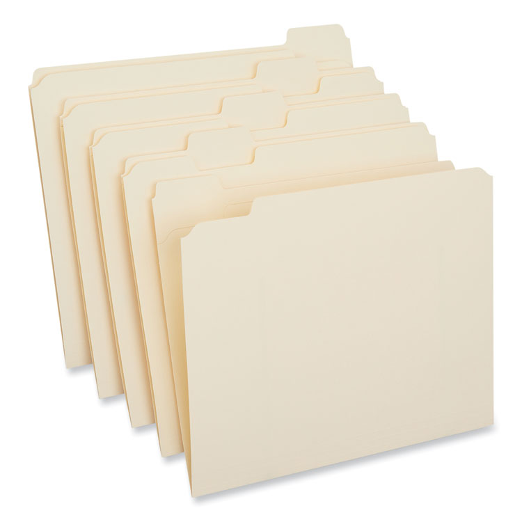 Universal Double-Ply Top Tab Manila File Folders, 1/5-Cut Tabs: Assorted, Letter Size, 0.75" Expansion, Manila, 100/Box (UNV16115)