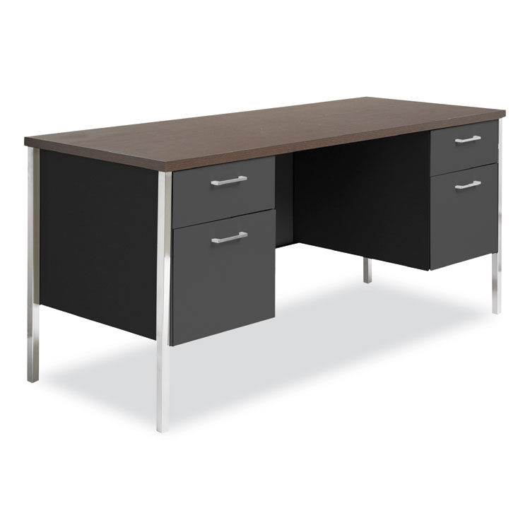 Alera Double Pedestal Steel Credenza, 60w x 24d x 29.5h, Mocha/Black (ALESD6024BM)