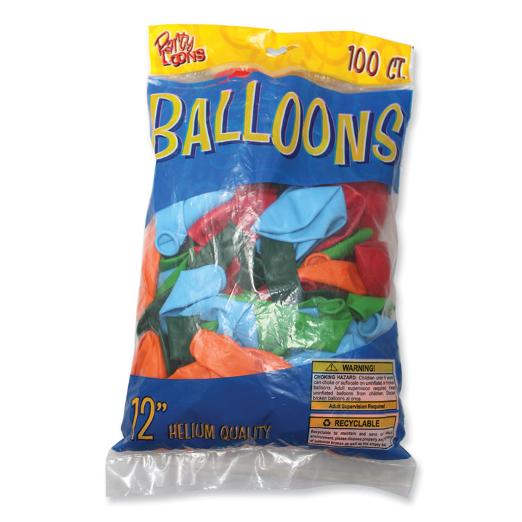Tablemate Party Loons Helium Quality Latex Balloons, Assorted Colors, 100/Pack (TBL1200)
