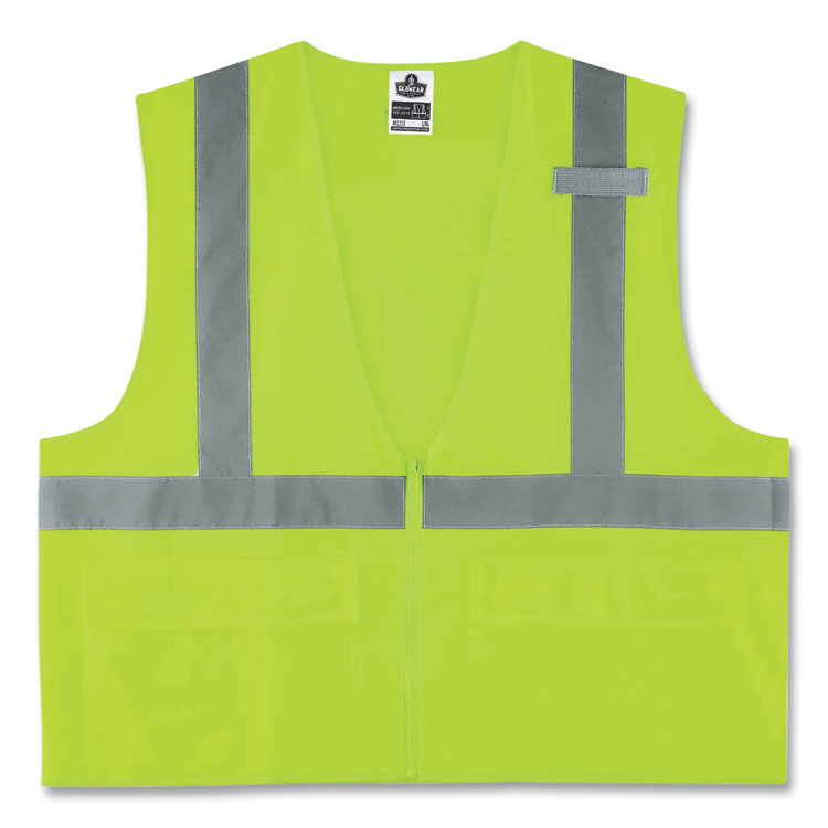 ergodyne GloWear 8225Z Class 2 Standard Solid Vest, Polyester, Lime, Large/X-Large (EGO21165)