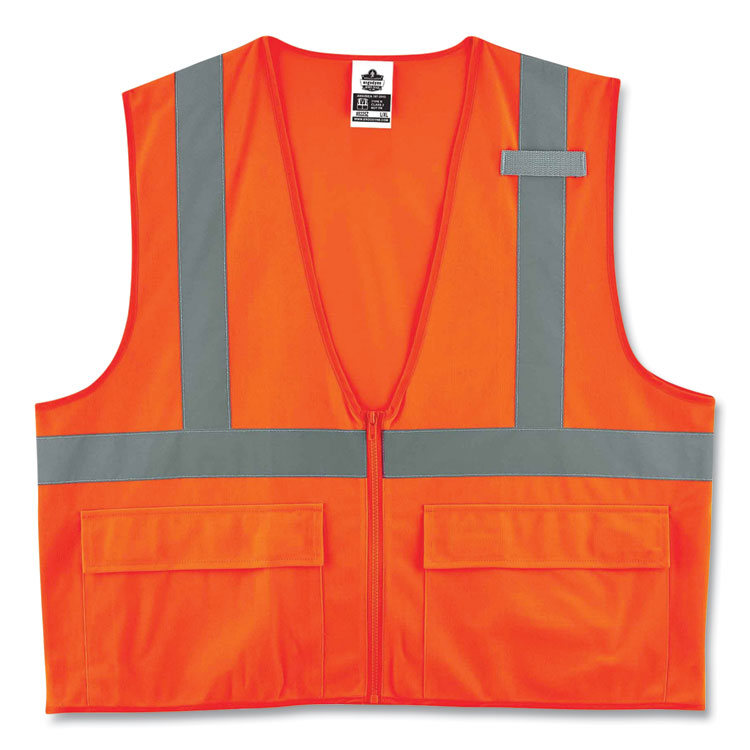 ergodyne GloWear 8225Z Class 2 Standard Solid Vest, Polyester, Orange, 4X-Large/5X-Large (EGO21159)