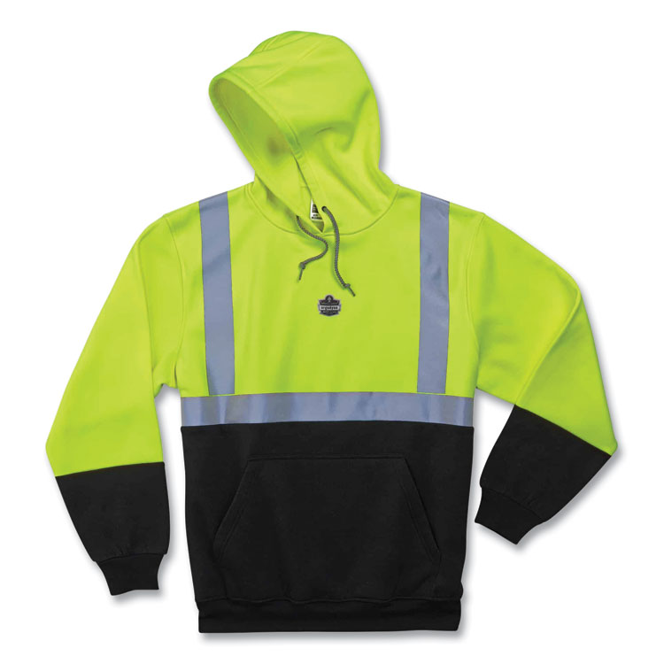 ergodyne GloWear 8293 Hi-Vis Class 2 Hooded Sweatshirt Black Bottom, Polar Fleece, Small, Lime (EGO21684)