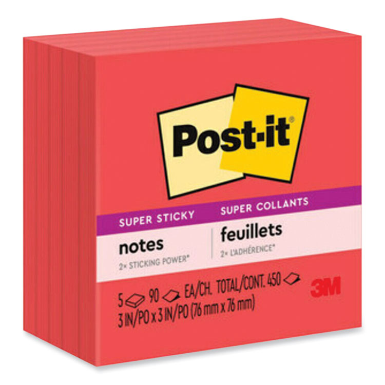 Post-it Notes Super Sticky Self-Stick Notes, 3" x 3", Saffron Red, 90 Sheets/Pad, 5 Pads/Pack (MMM6545SSRR)
