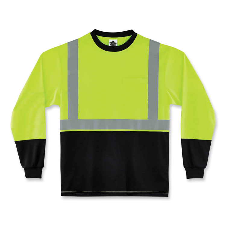 ergodyne GloWear 8291BK Type R Class 2 Black Front Long Sleeve T-Shirt, Polyester, 2X-Large, Lime (EGO22706)