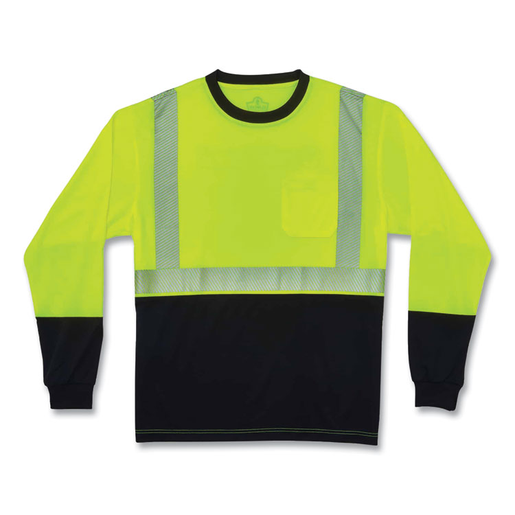 ergodyne GloWear 8281BK Class 2 Long Sleeve Shirt with Black Bottom, Polyester, X-Large, Lime (EGO22635)