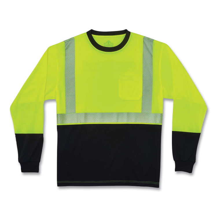 ergodyne GloWear 8281BK Class 2 Long Sleeve Shirt with Black Bottom, Polyester, Large, Lime (EGO22634)