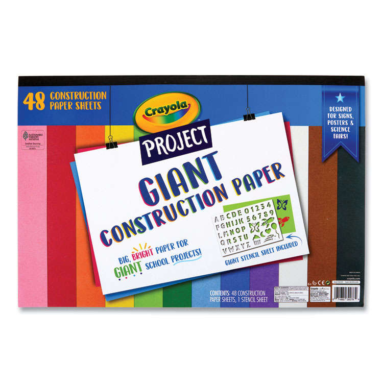 Crayola Project Giant Construction Paper, 18 x 12, Assorted Colors, 48/Pack (CYO990078)