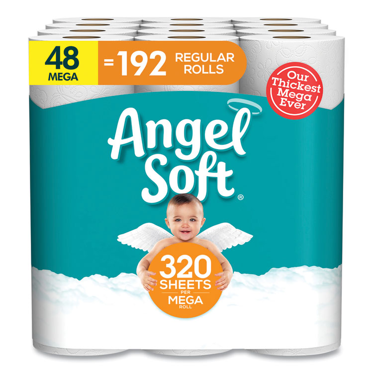 Angel Soft Mega Toilet Paper, Septic Safe, 2-Ply, White, 320 Sheets/Roll, 48 Rolls/Pack (GPC7940350)