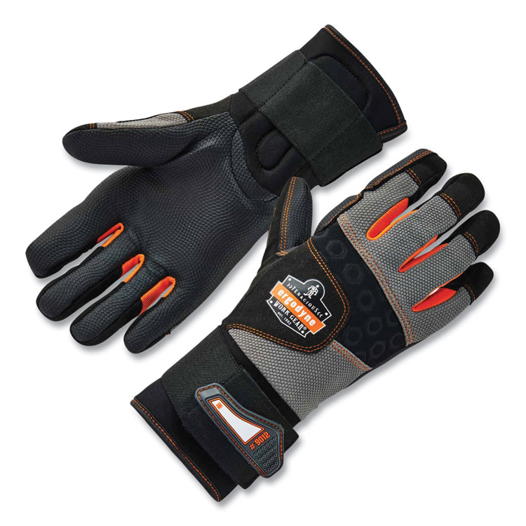 ergodyne ProFlex 9012 Certified AV Gloves + Wrist Support, EN388: 2121X, 15.5" Long, XX-Large, Black, Pair (EGO17736)