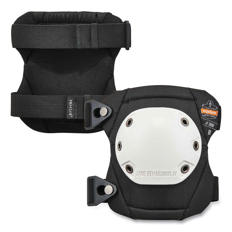 ergodyne ProFlex 300 Knee Pads, Rounded Hard Cap, Buckle Closure, One Size Fits Most, White Cap, Pair (EGO18300)