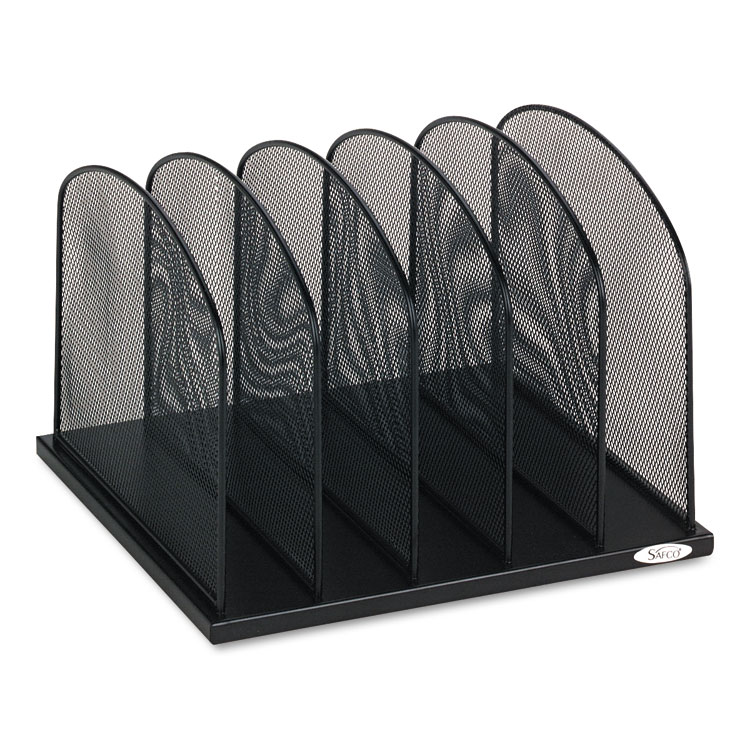 Safco Onyx Mesh Desk Organizer with Upright Sections, 5 Sections, Letter to Legal Size Files, 12.5" x 11.25" x 8.25", Black (SAF3256BL)