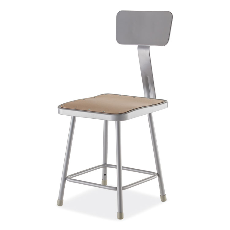 Square 6300 Series Heavy-Duty Square Seat Stool with Backrest, Supports Up to 500 lb, 17.5" Seat Height, Brown Seat, Gray Back/Base (NPS6318B)