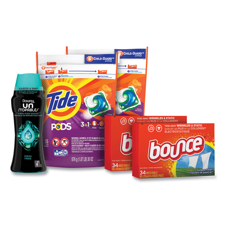 Tide Better Together Laundry Care Bundle, (2) Bags Tide Pods, (2) Boxes Bounce Dryer Sheets, (1) Bottle Downy Unstopables (PGC12777)