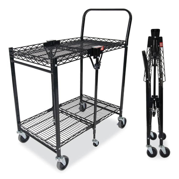 Bostitch Stowaway Folding Carts, Metal, Small Cart, 2 Shelves, 400 lb Capacity, 29.63" x 37.25" x 18", Black (BOSBSACSMBLK)