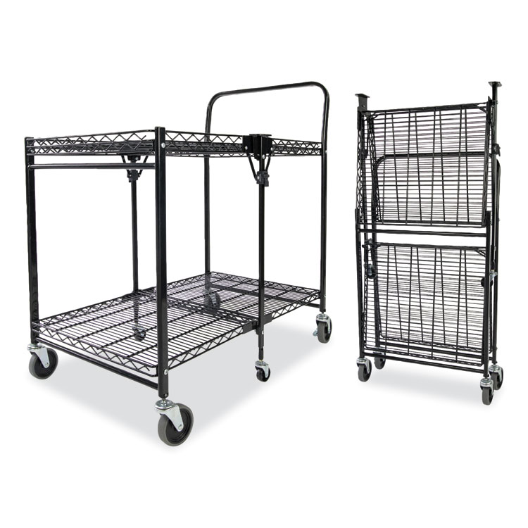 Bostitch Stowaway Folding Carts, Metal, Large Cart, 2 Shelves, 500 lb Capacity, 35" x 37.25" x 22", Black (BOSBSACLGBLK)
