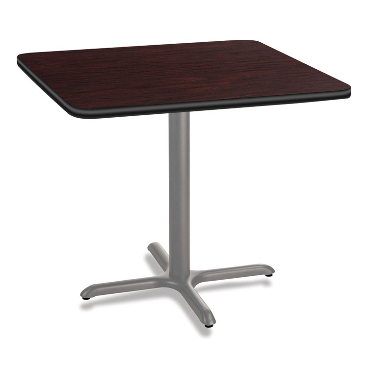 NPS Cafe Table, 36w x 36d x 30h, Square Top/X-Base, Mahogany Top, Gray Base (NPSCG33636XD1MY)