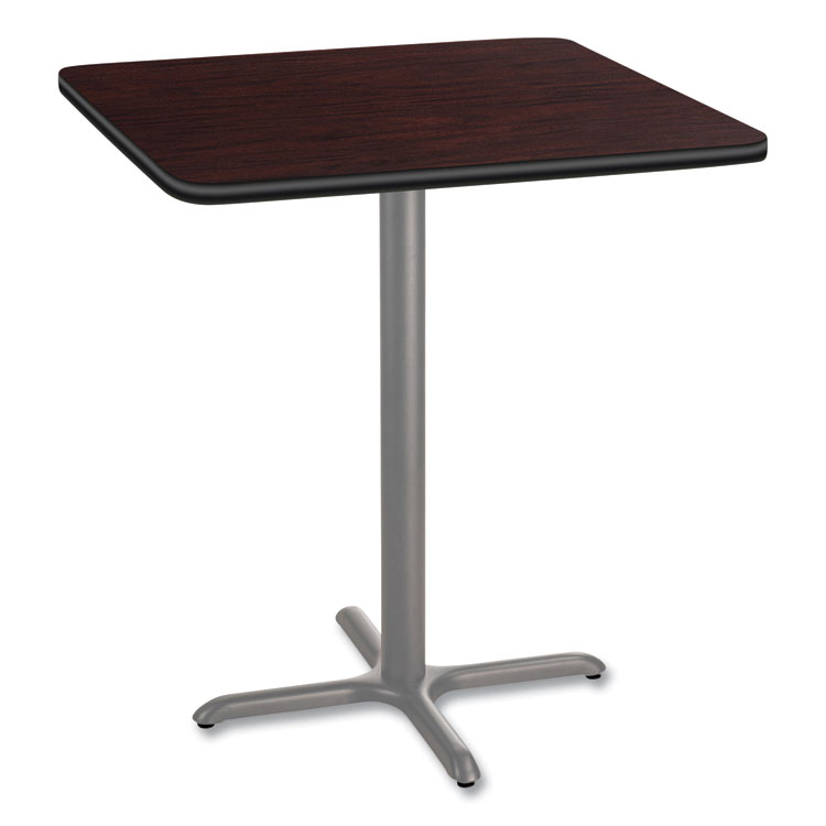 NPS Cafe Table, 36w x 36d x 42h, Square Top/X-Base, Mahogany Top, Gray Base (NPSCG33636XB1MY)