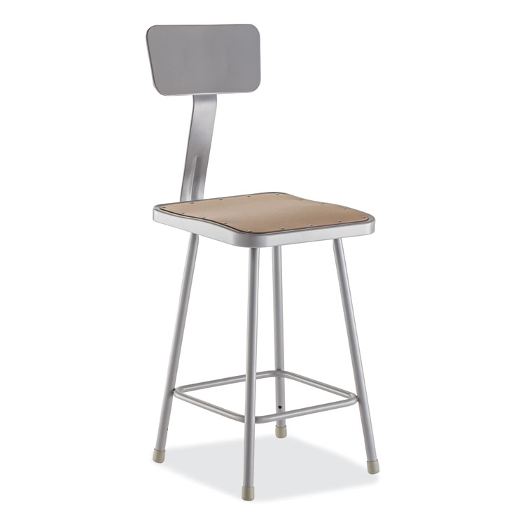 Square 6300 Series Heavy Duty Square Seat Stool with Backrest, Supports Up to 500 lb, 23.25" Seat Height, Brown Seat,Gray Back/Base (NPS6324B)