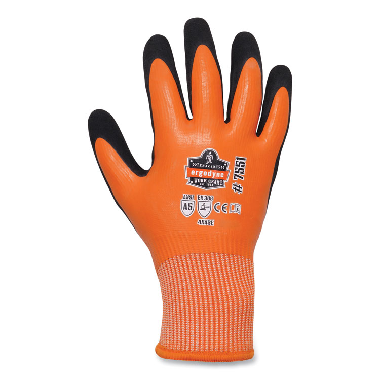 ergodyne ProFlex 7551-CASE ANSI A5 Coated Waterproof CR Gloves, EN388: 4X43E, 10" Long, Medium, Orange, 144 Pairs/Carton (EGO17993)