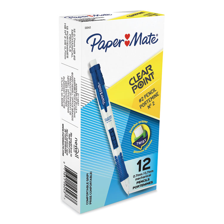 Paper Mate Clear Point Mechanical Pencil, 0.7 mm, HB (#2), Black Lead, Blue Barrel (PAP56043)