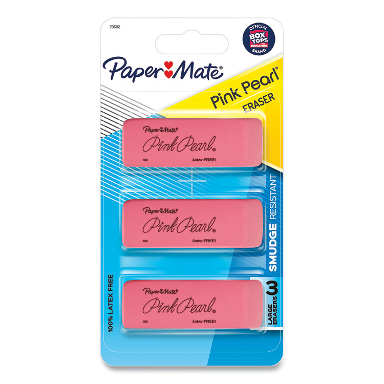 PAP70502 - Paper Mate Pink Pearl Eraser, For Pencil Marks, Rectangular Block, Medium, Pink, 3/Pack (PAP70502)
