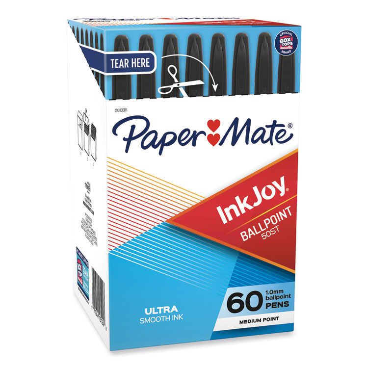 Paper Mate InkJoy 50ST Ballpoint Pen, Stick, Medium 1 mm, Black Ink, Clear Barrel, 60/Pack (PAP2013311)