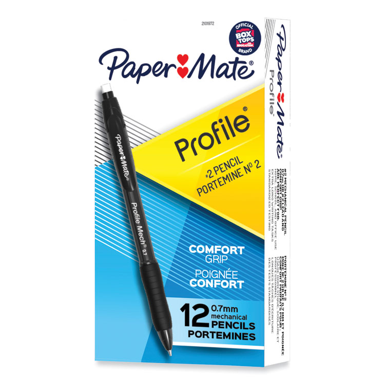 Paper Mate Profile Mechanical Pencils, 0.7 mm, HB (#2), Black Lead, Black Barrel, Dozen (PAP2101972)