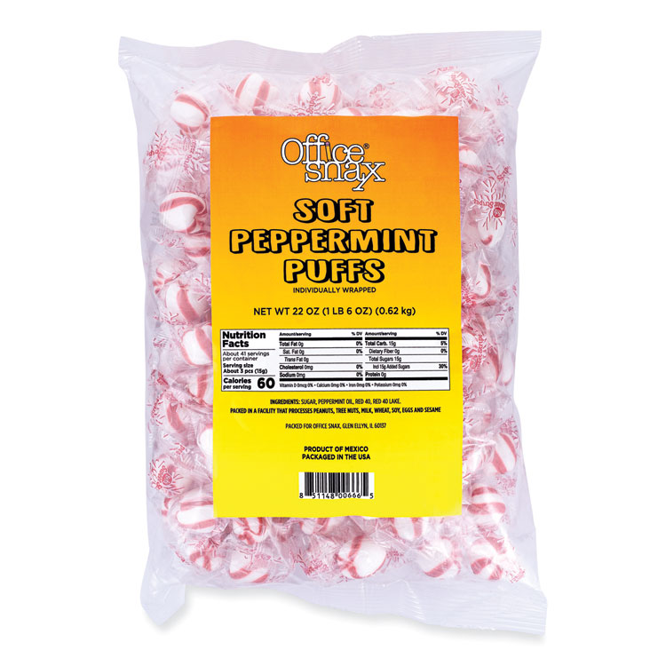 Office Snax Candy Assortments, Soft Peppermint Puffs, 22 oz Bag (OFX00666)